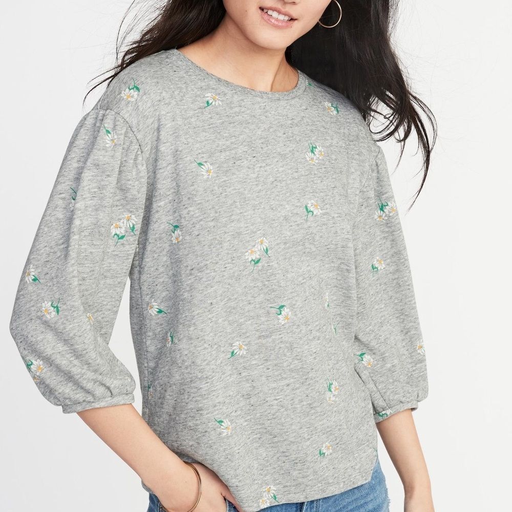 Old Navy Daisy Print Balloon Sleeve French Terry